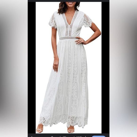 New Women's V Neck Short Sleeve Floral Lace Dress Bridesmaid Cocktail Party Maxi - Picture 1 of 10